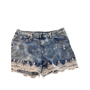 Vigoss Kids Girls Acid Wash Lace Trim Distressed Denim Shorts Blue Size 16